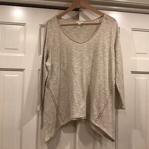 JJill Beige Top Sz M 3/4 Sleeve Linen/Cotton Bl. Cottagecore Coastal Boho Casual